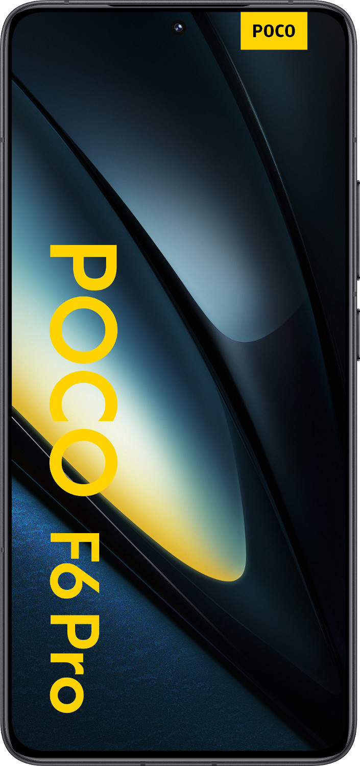 Czarny smartfon z ekranem wyświetlającym logo POCO. Tło jest ciemne.