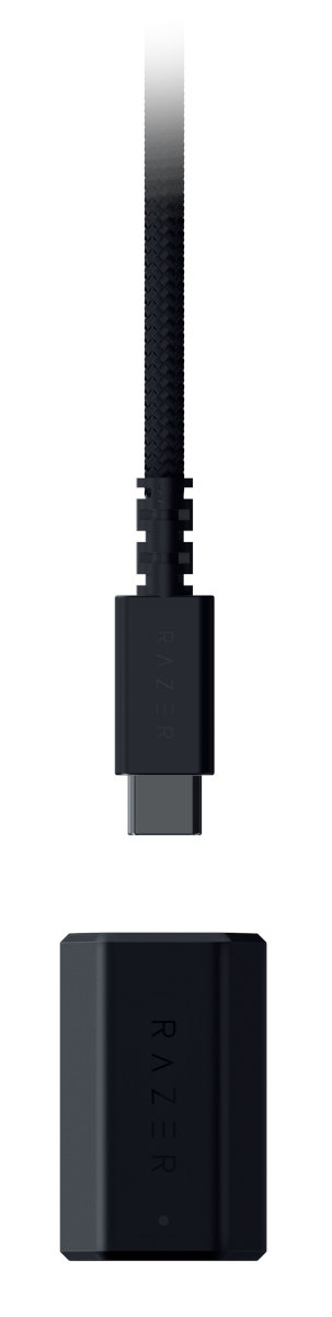 Czarny kabel USB-C Razer z złączem i prostokątną podstawą.
