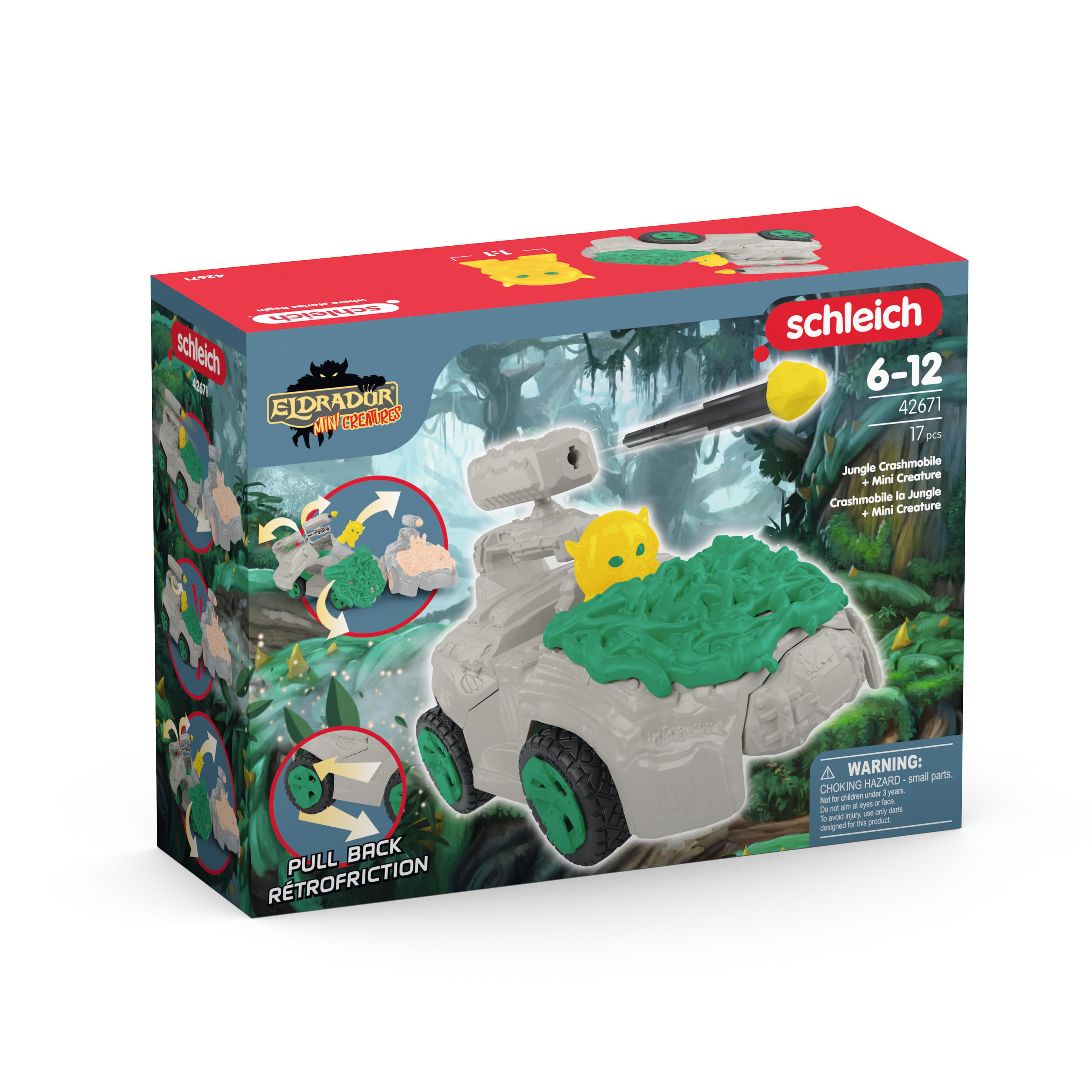 Spielzeugfahrzeug-Set in einer Box mit Dschungel-Szene, und ein Spielzeugfahrzeug.