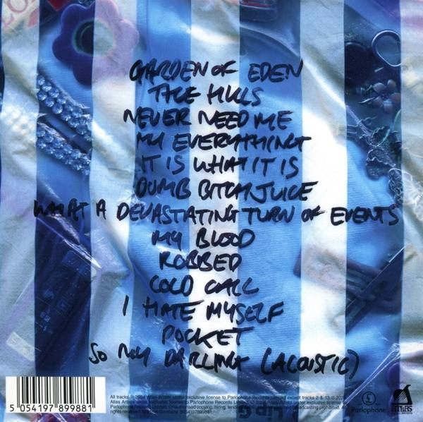 Albumcover mit handgeschriebenen Songtiteln.