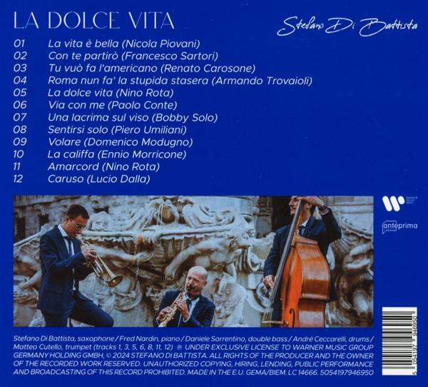 CD-Cover: 'La Dolce Vita'. Titelliste mit Künstlernamen. Musiker unten.