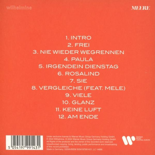 Albumcover mit Trackliste. Text auf Deutsch. Titel: 'wilhelmine MEERE' auf rotem Hintergrund.