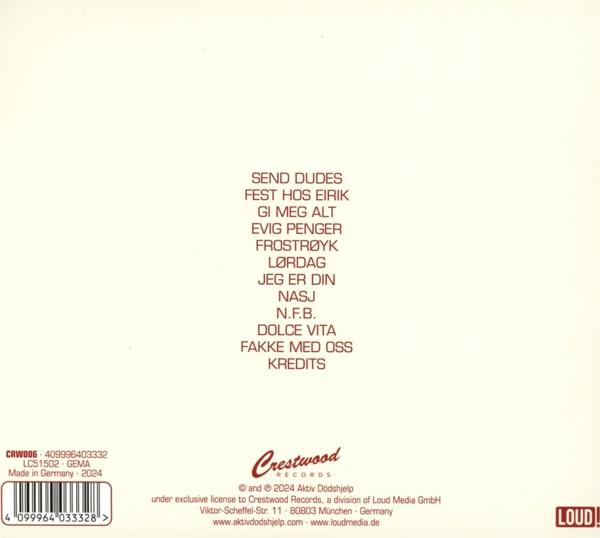 Weißes Cover mit Songtiteln. 'Crestwood Records'-Logo unten. Barcode.