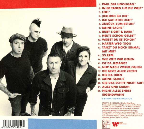 CD-Cover: Bandfoto mit Songliste. Text auf Deutsch.
