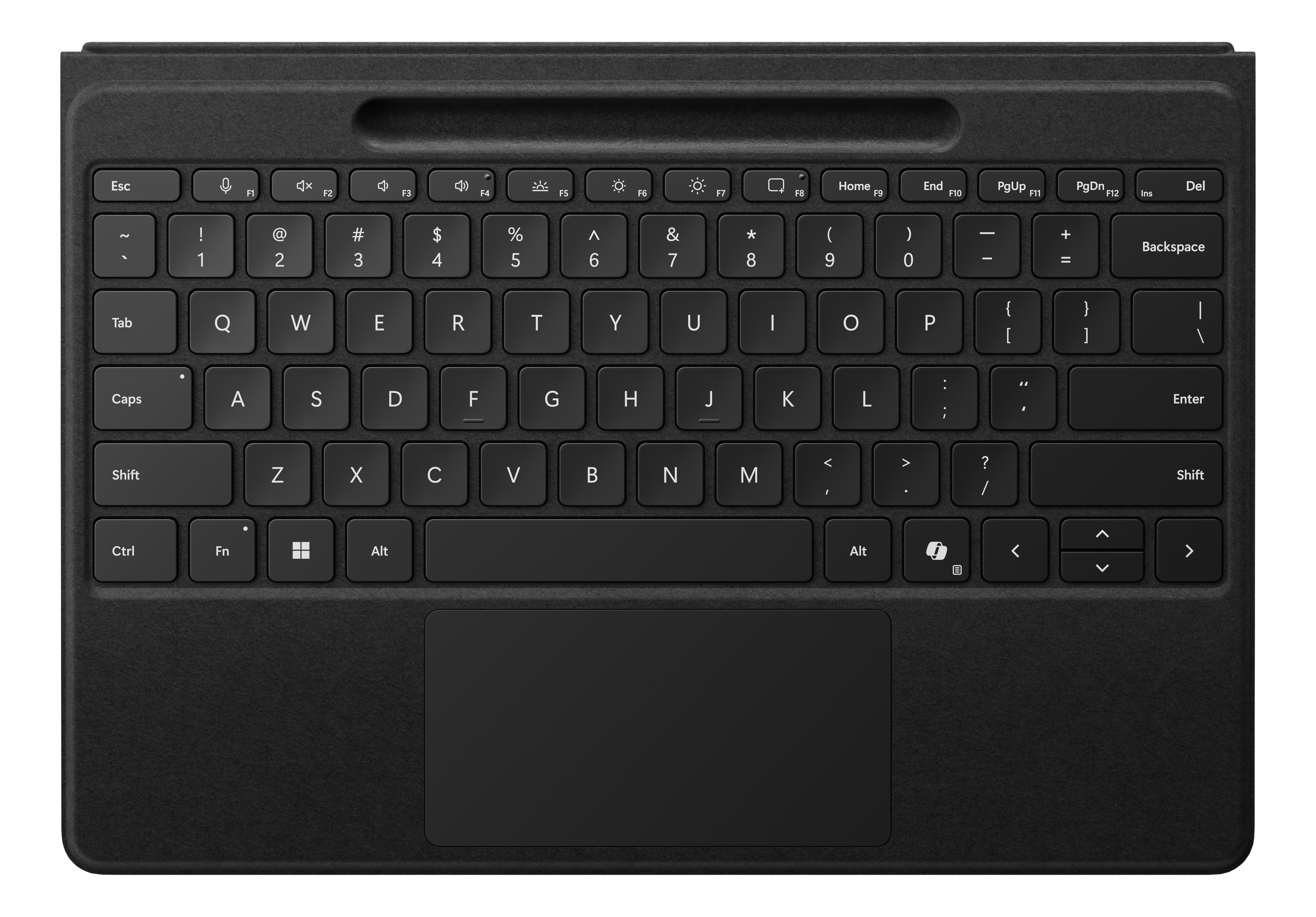 Clavier noir, avec pavé tactile intégré, pour une tablette.