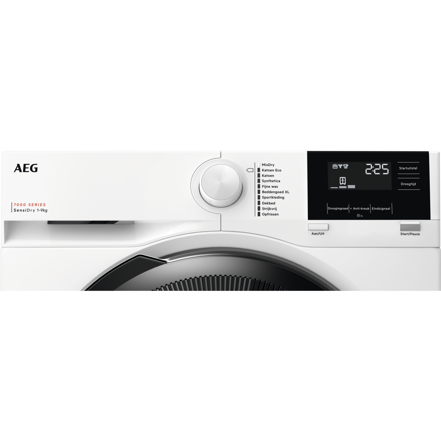 A white washing machine control panel with various settings and a display.