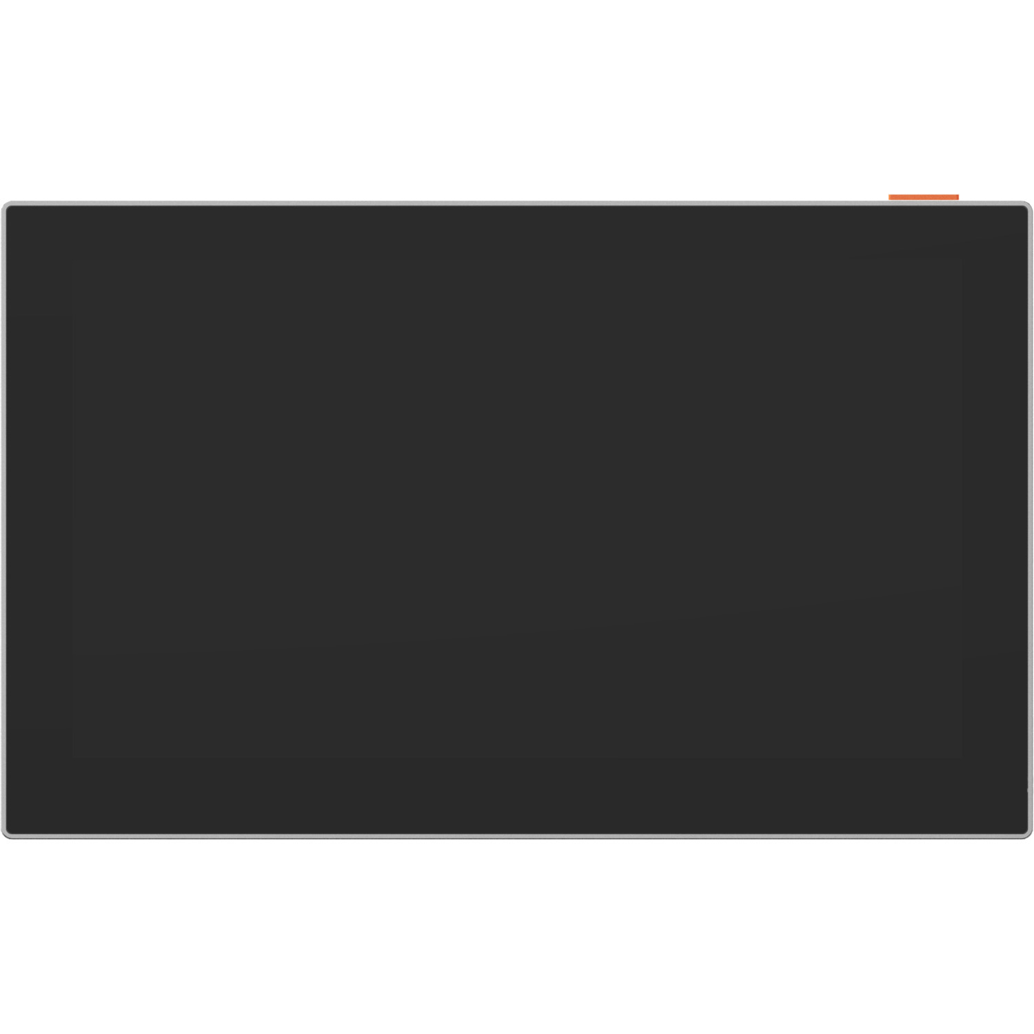A black, rectangular screen with a thin silver border. The background is white.