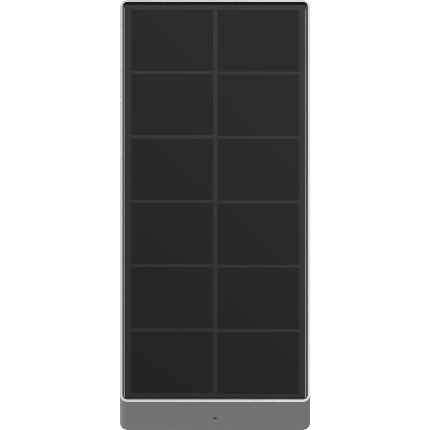 Black device with a screen and a dark frame, with ten dark squares.
