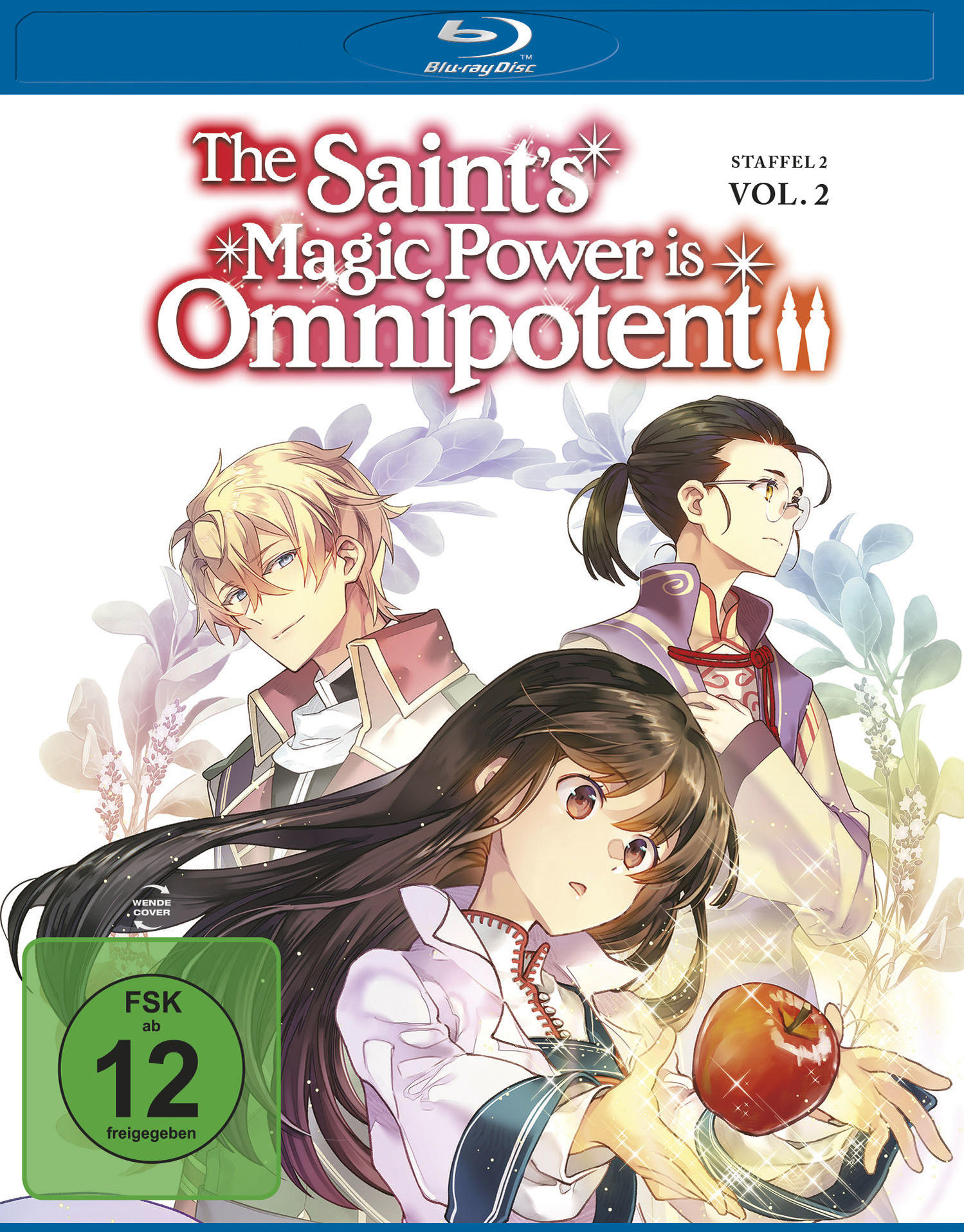Anime Blu-ray Cover mit drei Charakteren. Ein Mädchen hält einen Apfel.