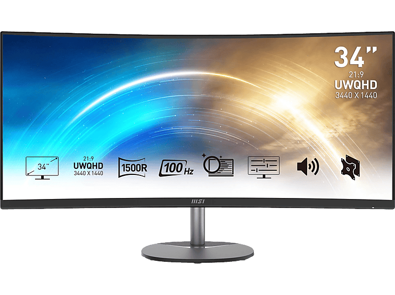 MSI PRO MP341CQDE 34 Zoll UWQHD Gaming Monitor (1 ms Reaktionszeit, 100 Hz)