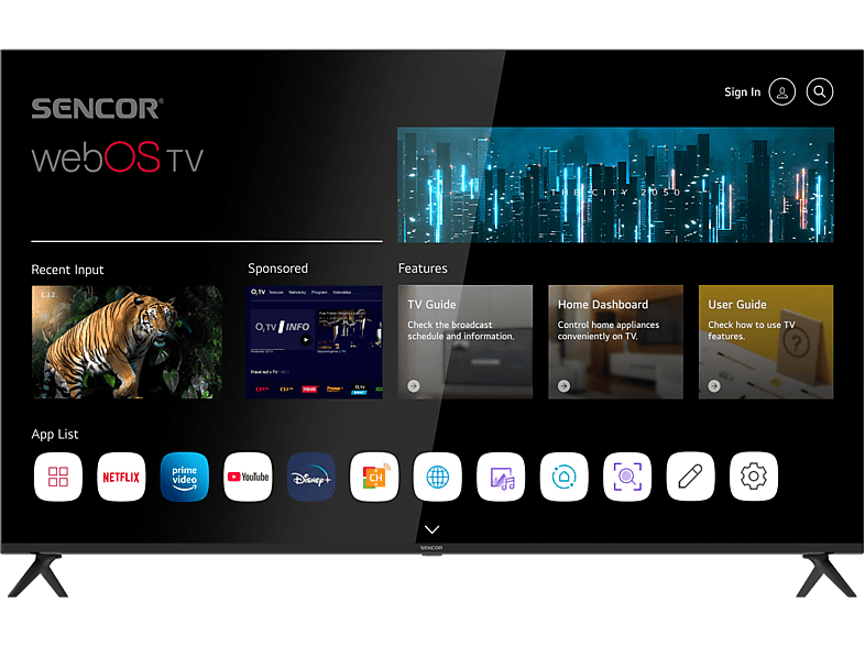 SENCOR SLE 65US802TCSB UHD SMART TV, webOS, fekete, 164 cm