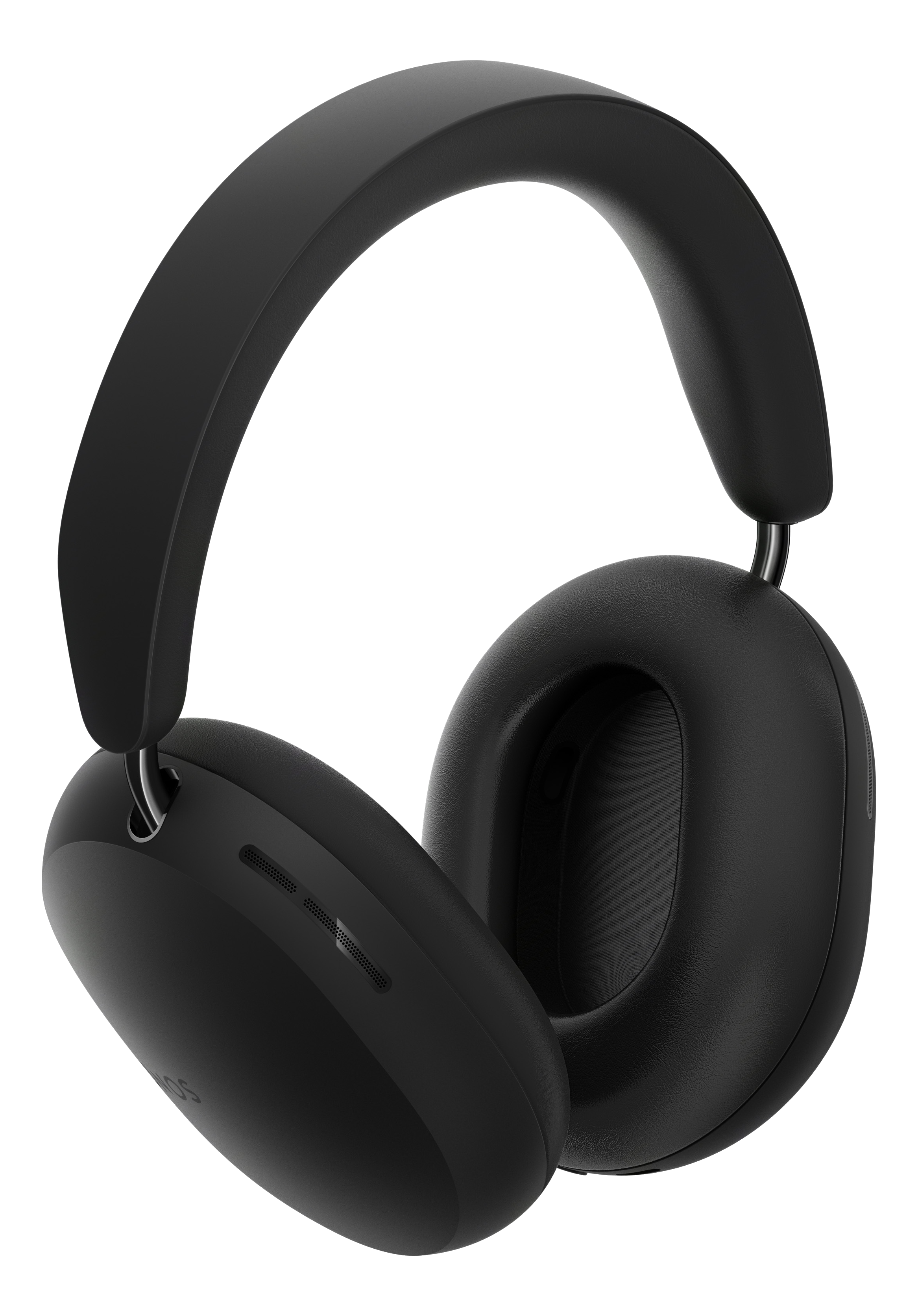 Casque audio noir circum-auriculaire, prise de vue en studio sur fond sombre.