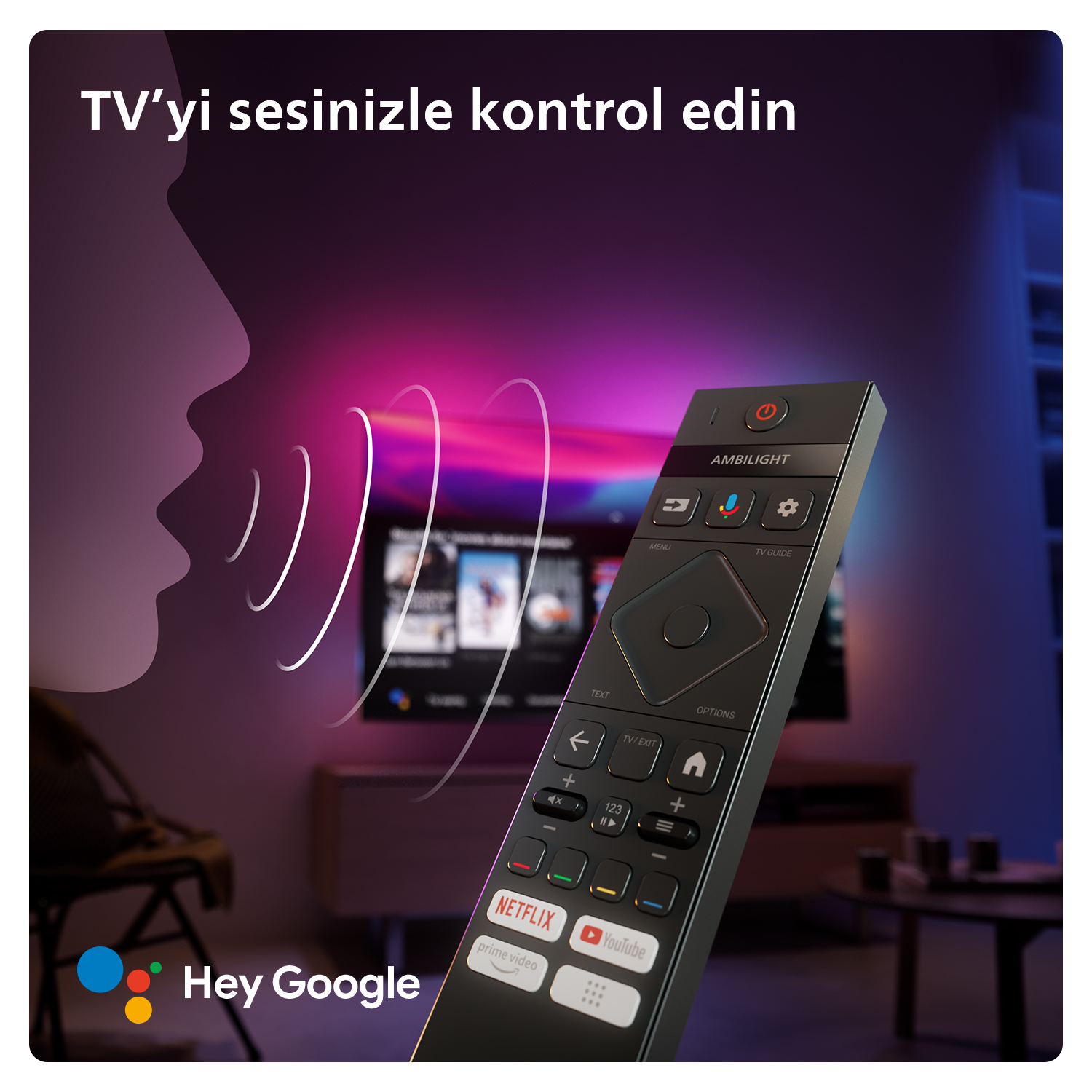 Bir kişinin sesi TV kumandasını etkinleştirir. TV gösterir