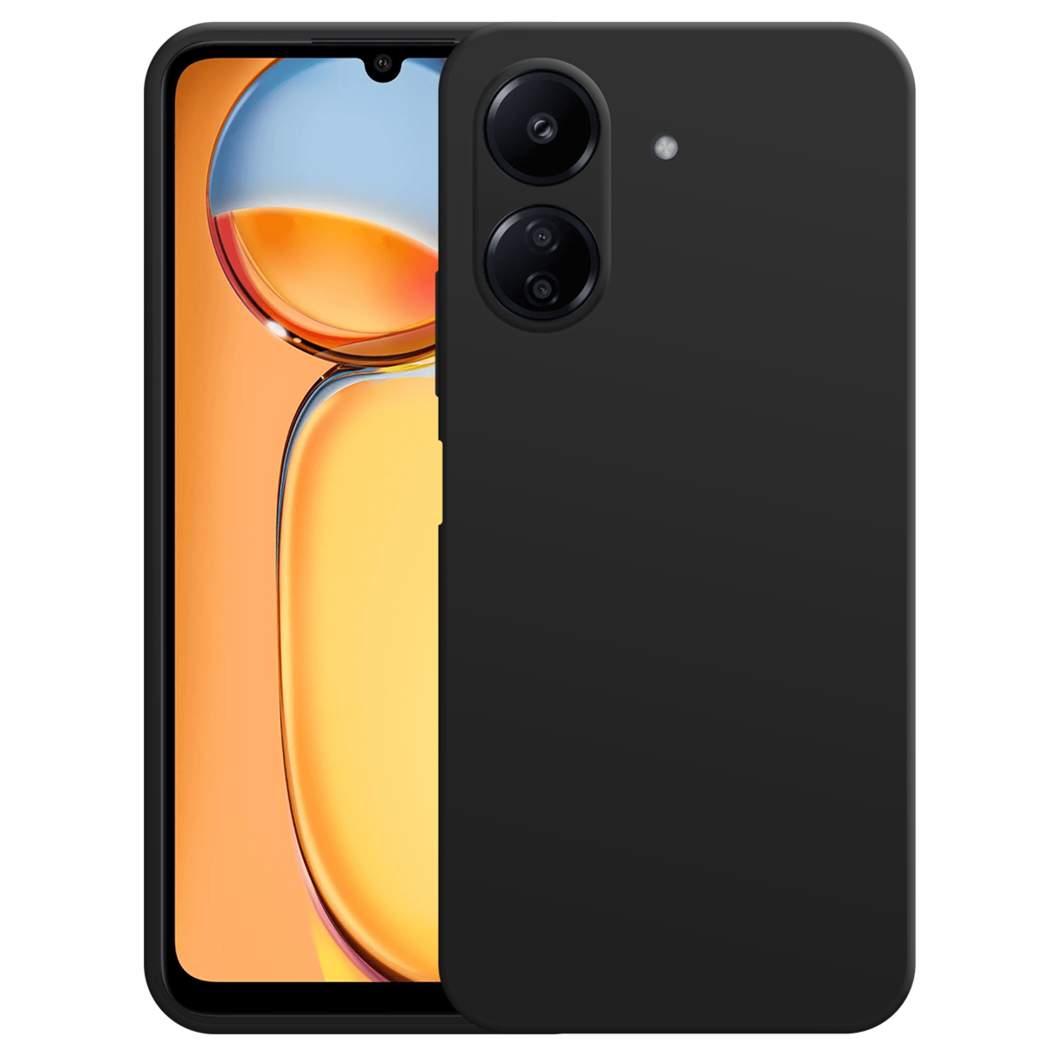 Téléphone noir avec bosse caméra à l'arrière et affichage écran.