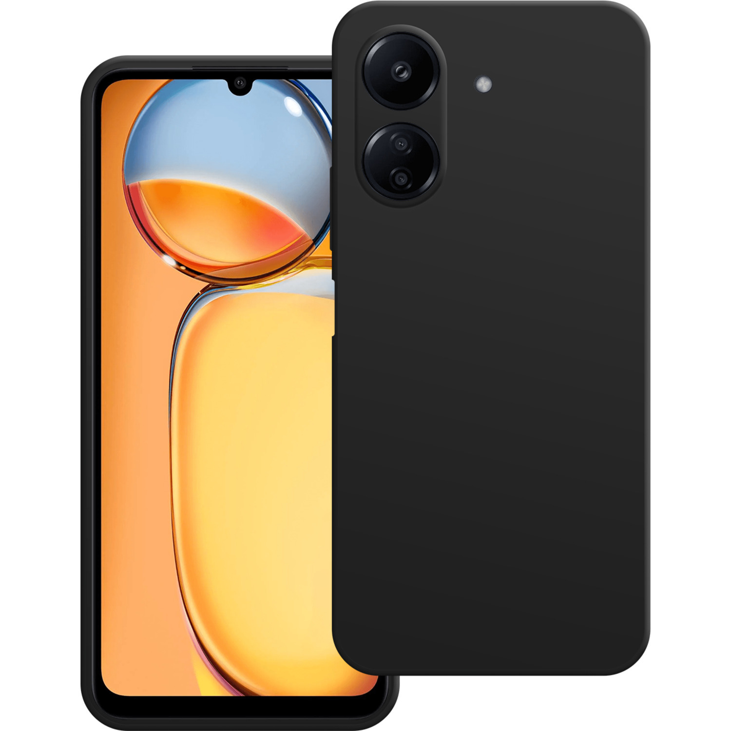 Un téléphone noir avec un étui et un écran doré.