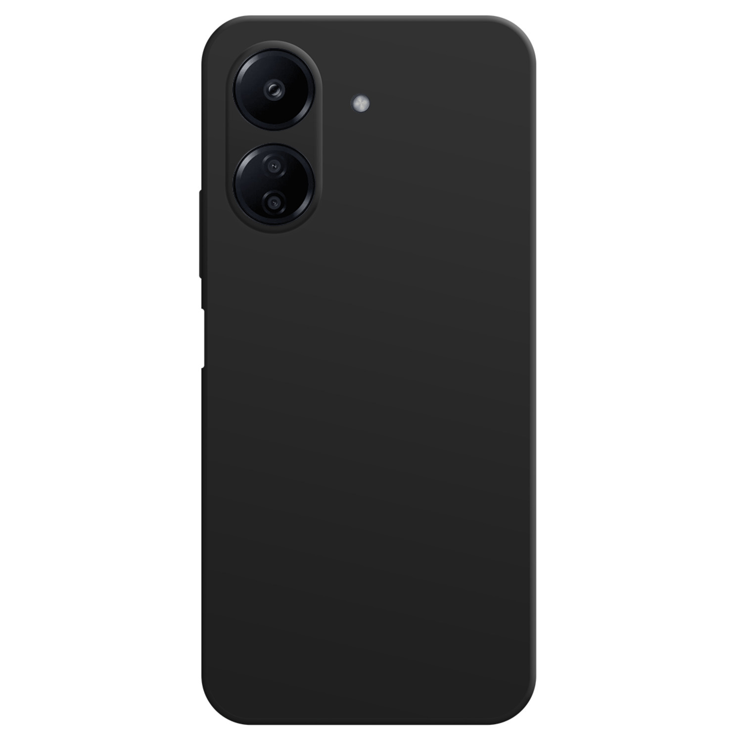 Un smartphone noir avec deux caméras et une surface arrière lisse.