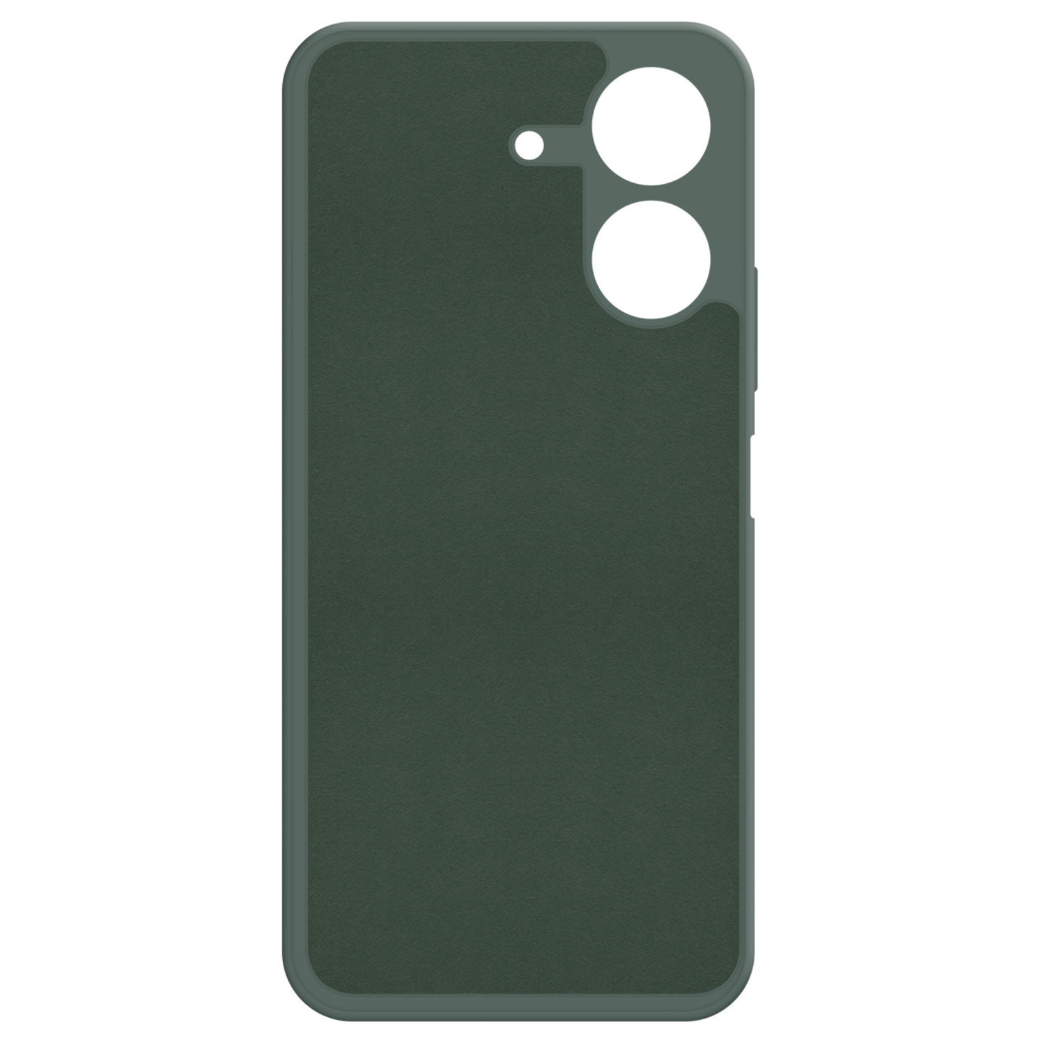 Dos de coque de téléphone vert foncé. Il a des trous pour la caméra et une apparence texturée.