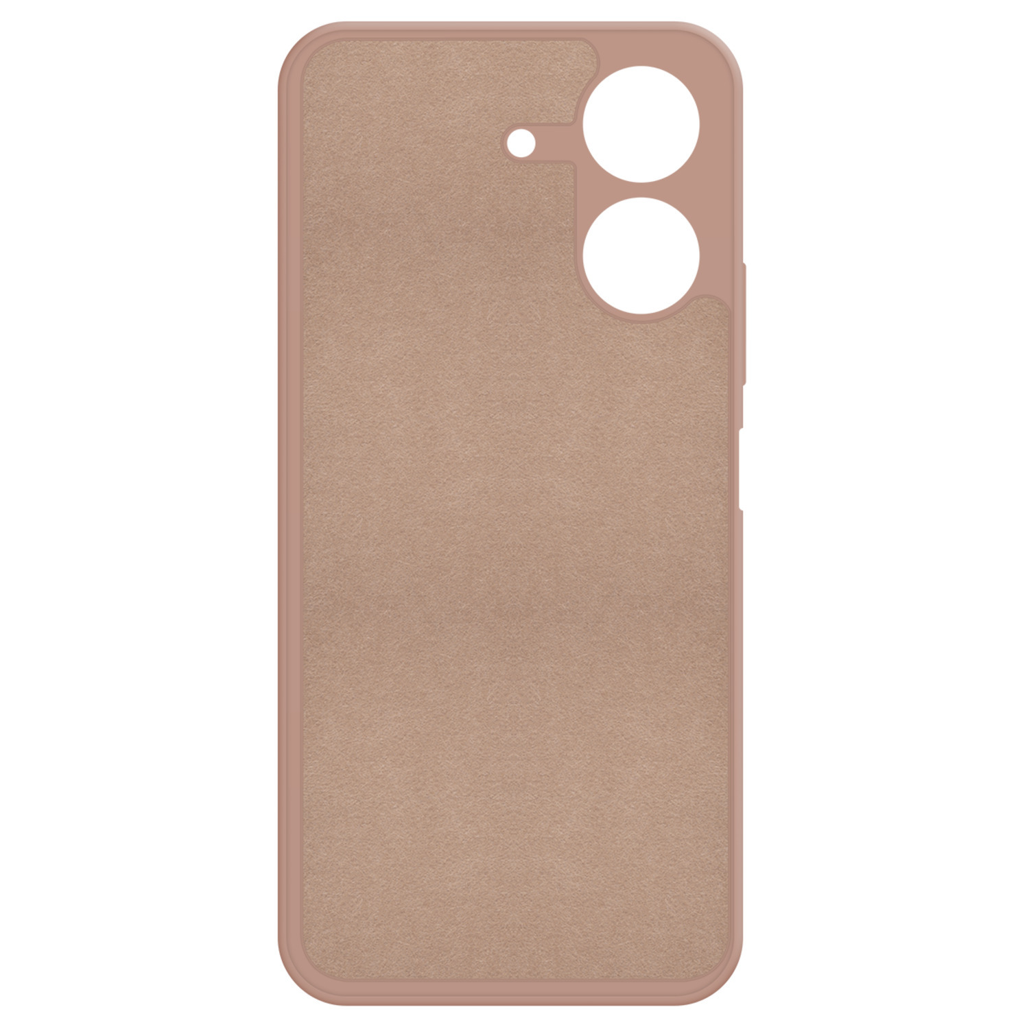 Coque de téléphone de couleur neutre. Elle a des découpes pour la caméra et une surface texturée.