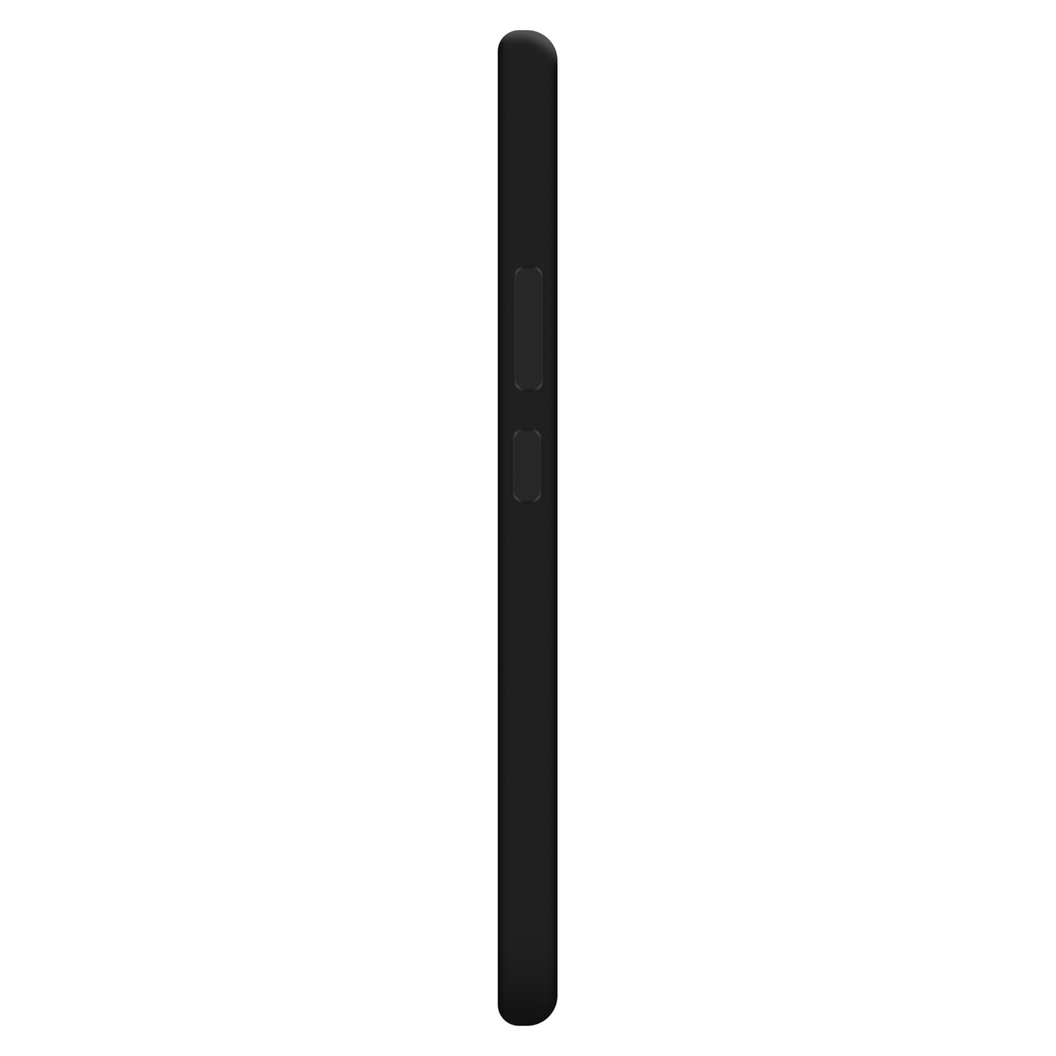 Vue latérale d'un téléphone noir, montrant les boutons d'alimentation et de volume.
