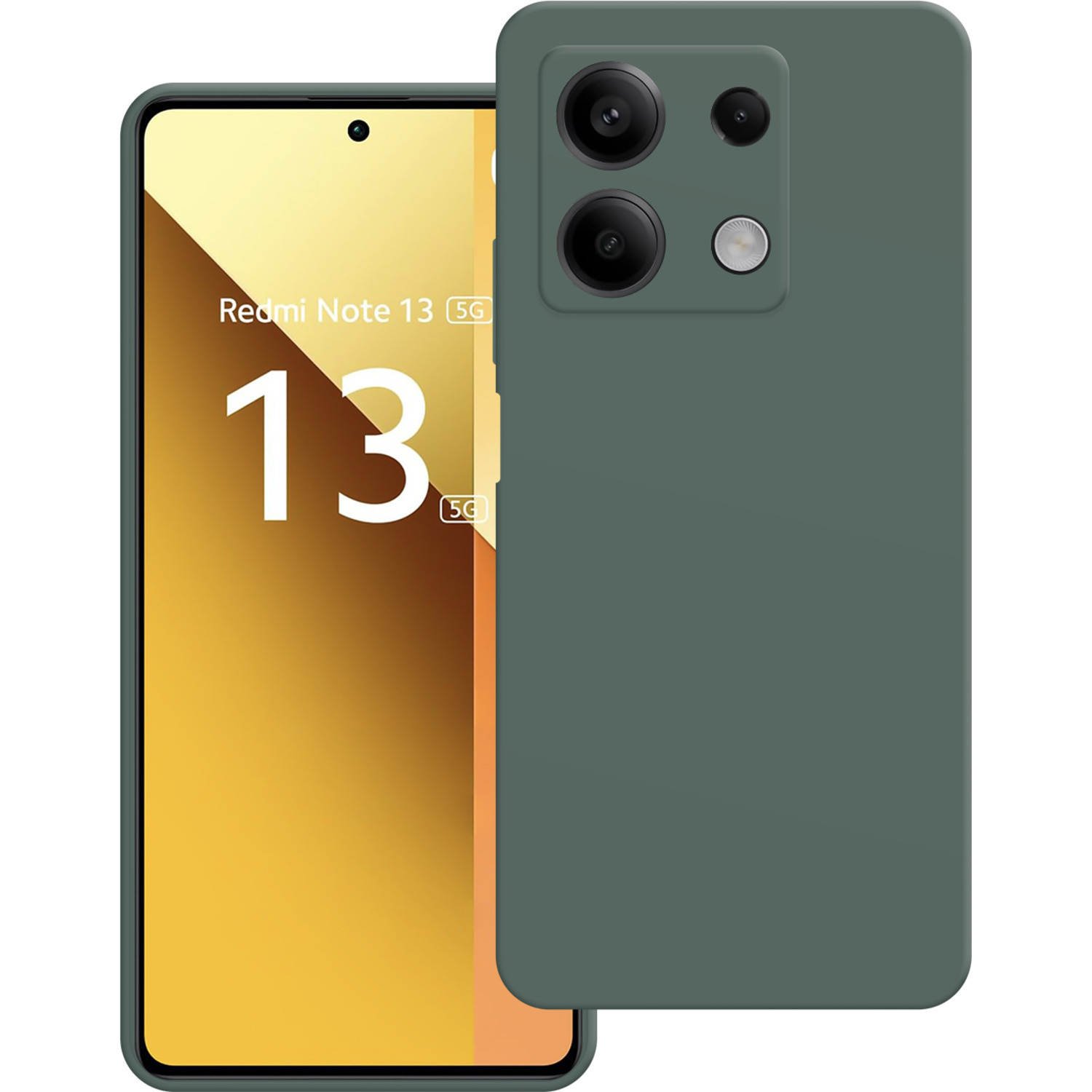 Un téléphone dans son étui, avec un écran affichant du texte blanc et un design de caméra à l'arrière.