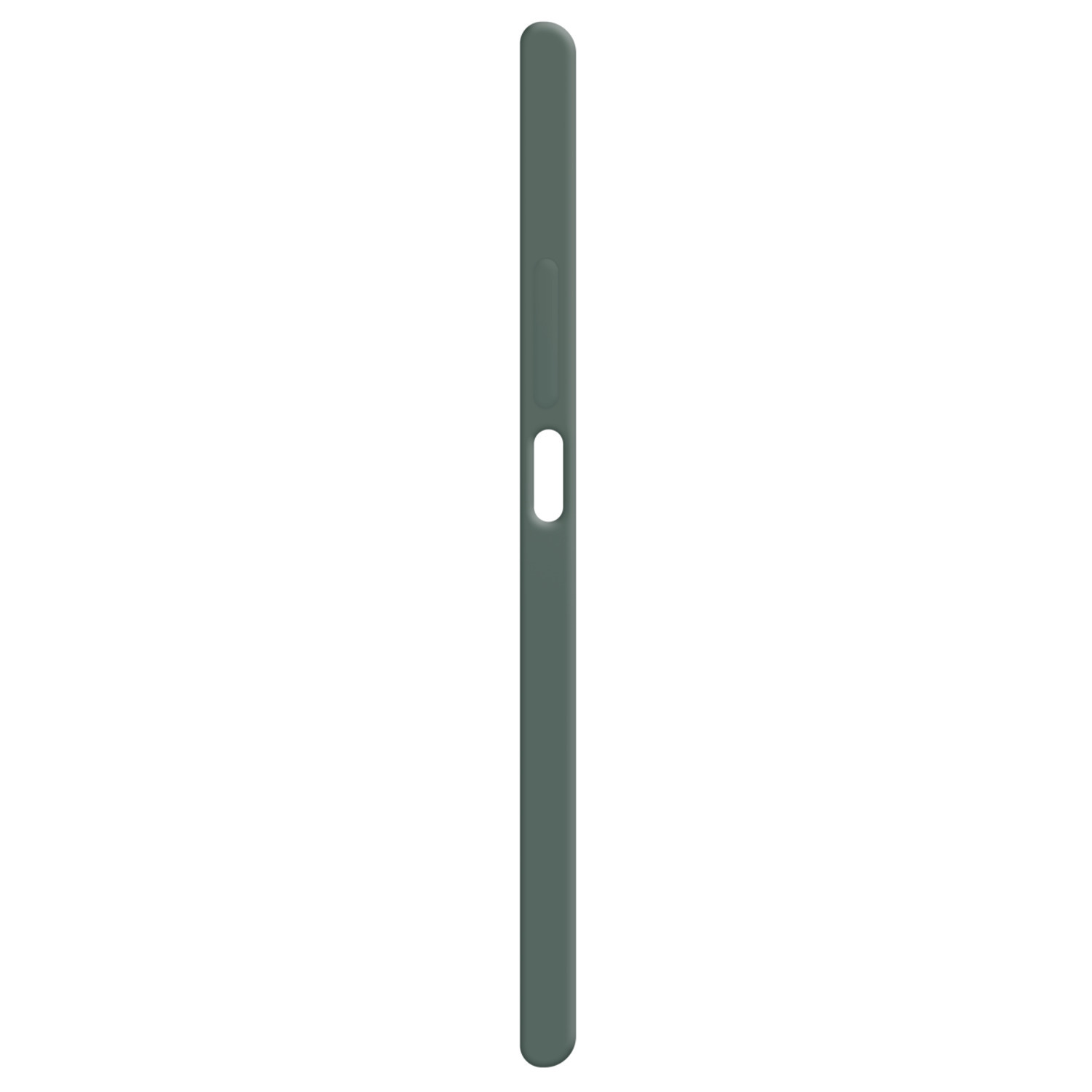 Une coque de téléphone verte avec un bouton d'alimentation et une découpe pour un bouton sur le côté.