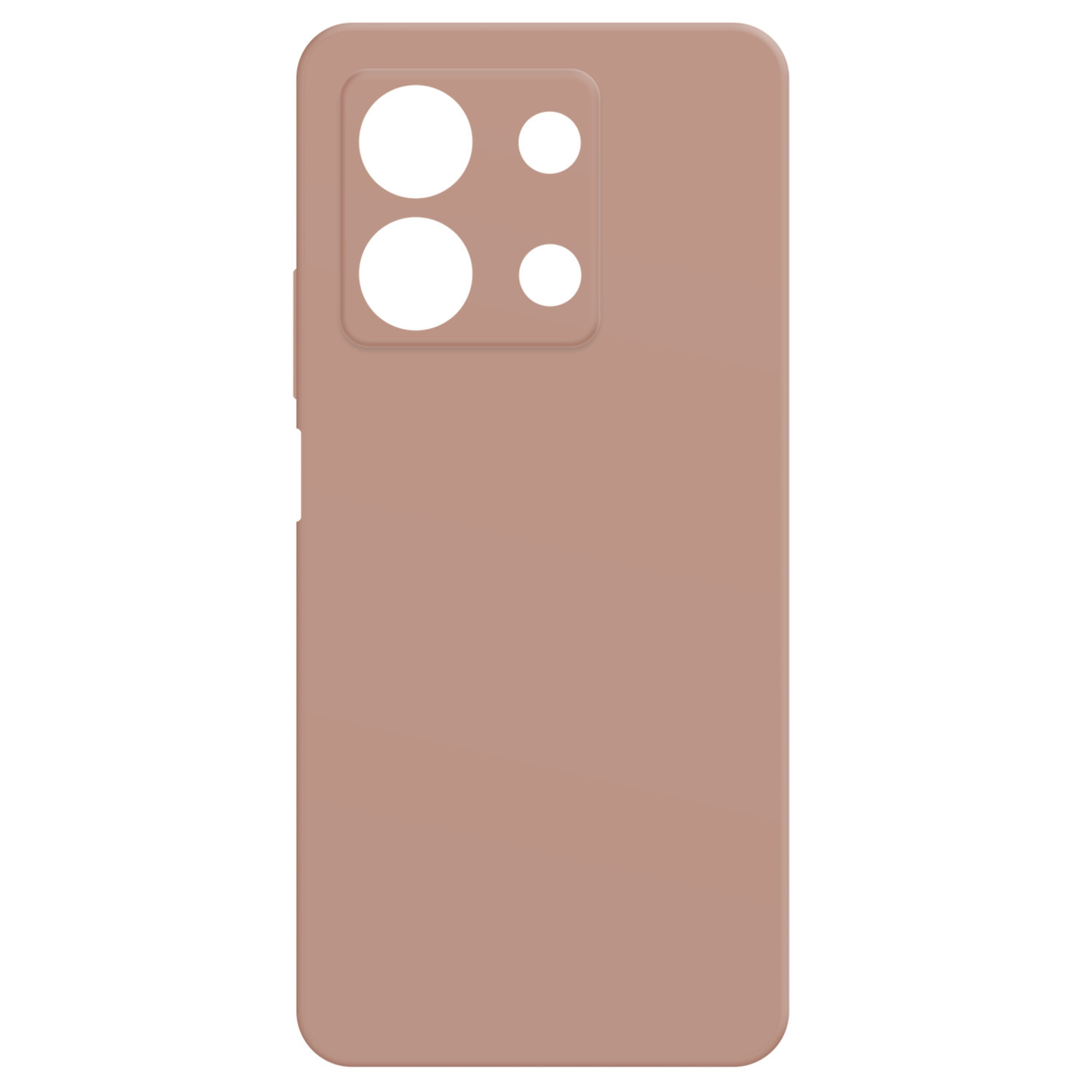 Une coque de téléphone de couleur beige. Elle a des trous pour les caméras et un dos plat.