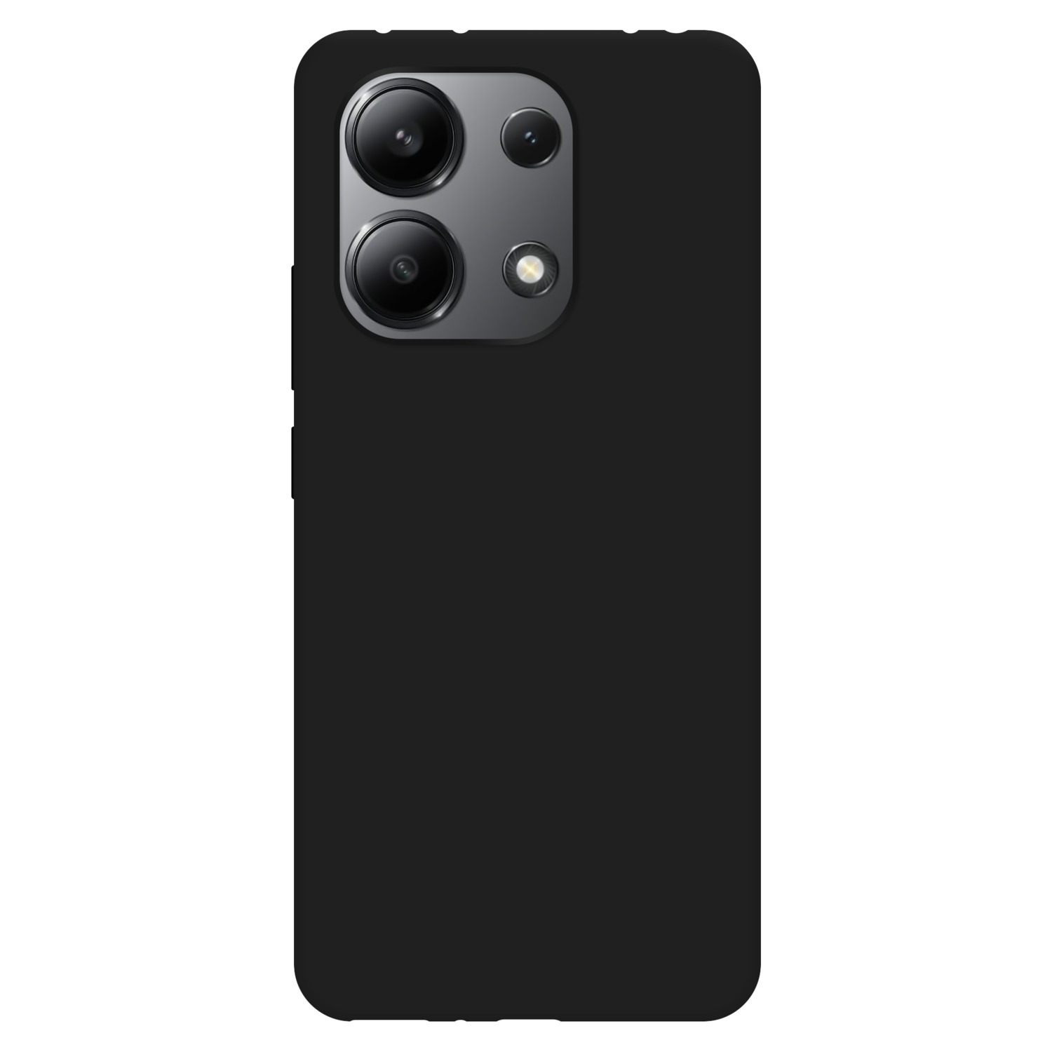 Coque de téléphone noire avec trois caméras et un flash à l'arrière.