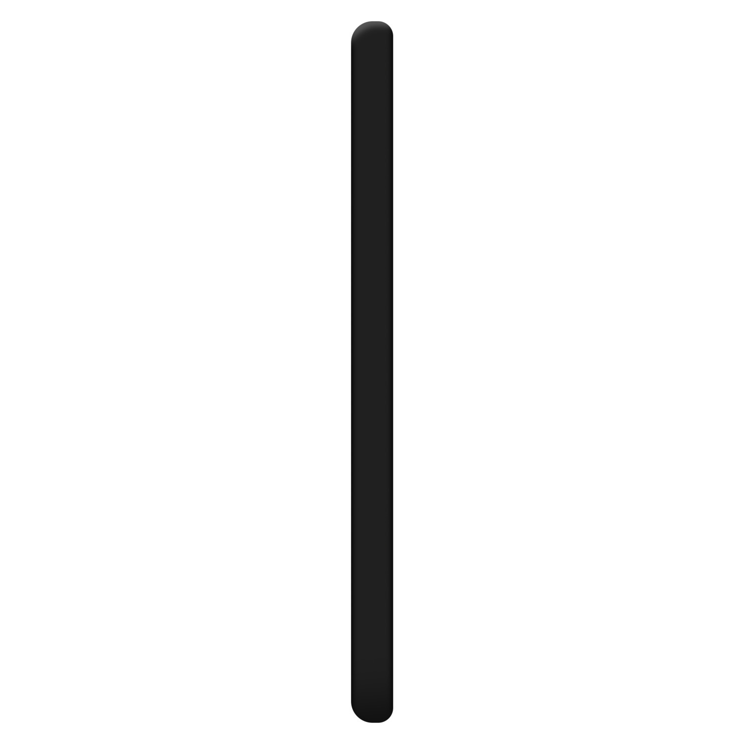 Un objet noir, long et fin sur fond blanc, probablement un bord de téléphone ou de tablette.