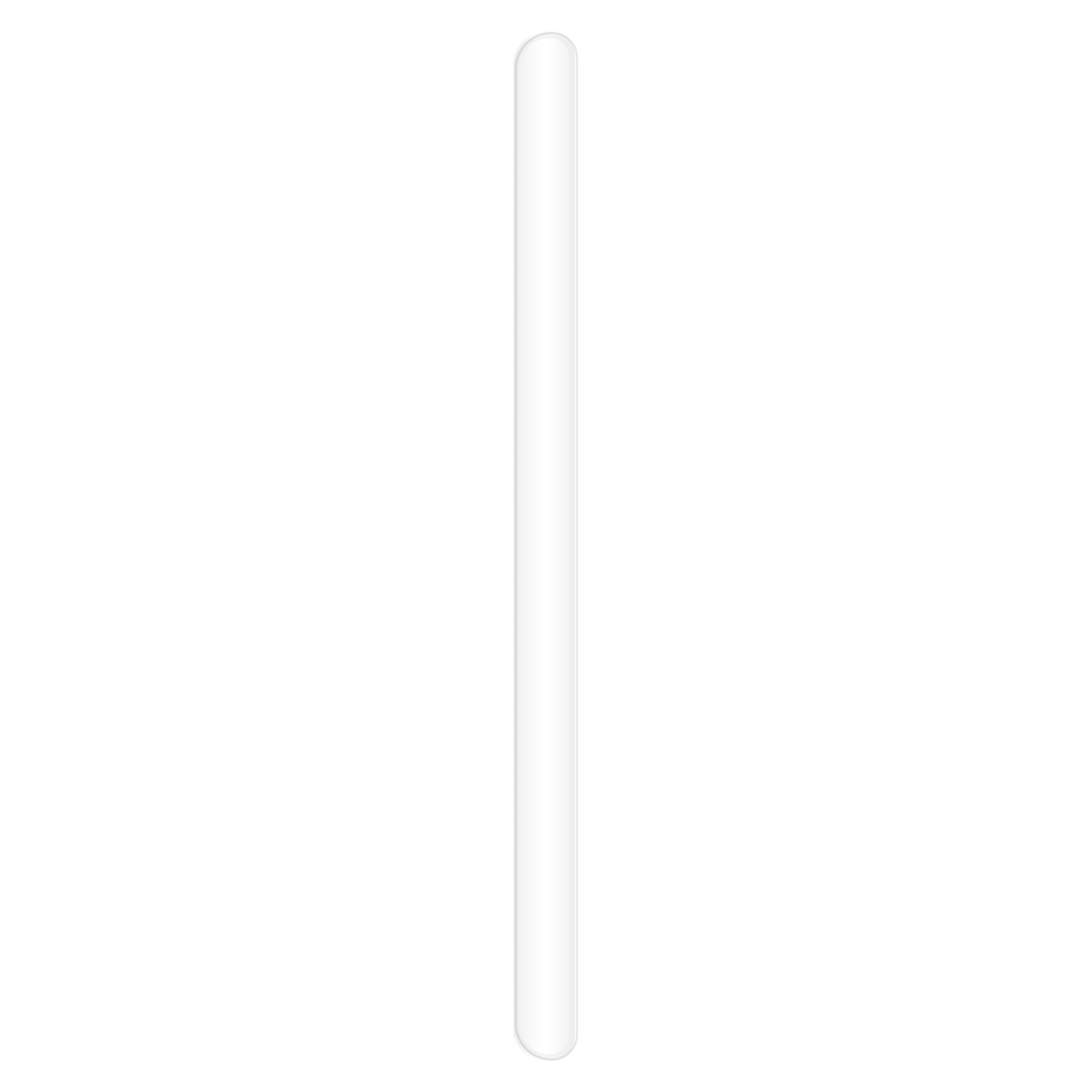 Une tige verticale en plastique transparent et transparent sur fond blanc.