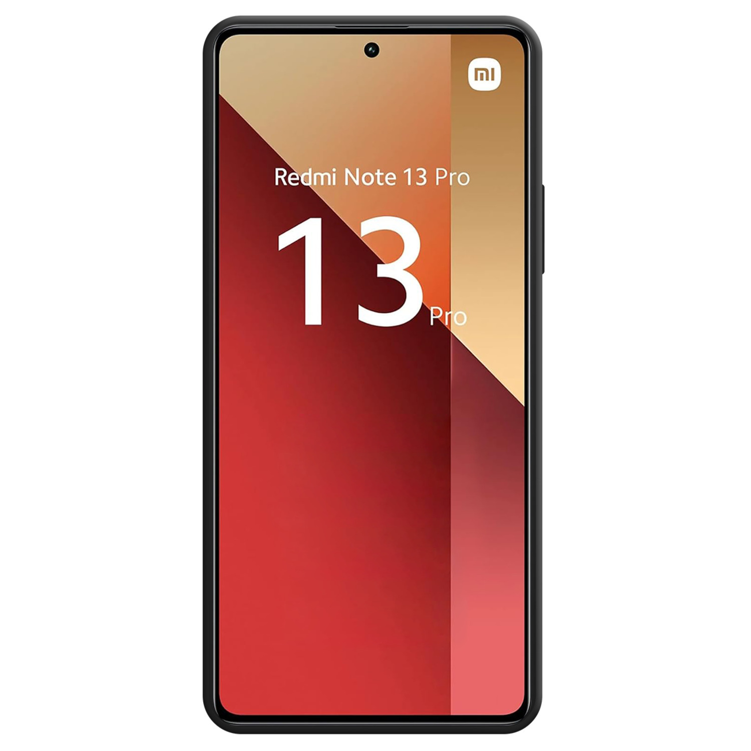 Un smartphone noir avec un dégradé rouge-orange au dos. 'Redmi Note 13 Pro' est imprimé.