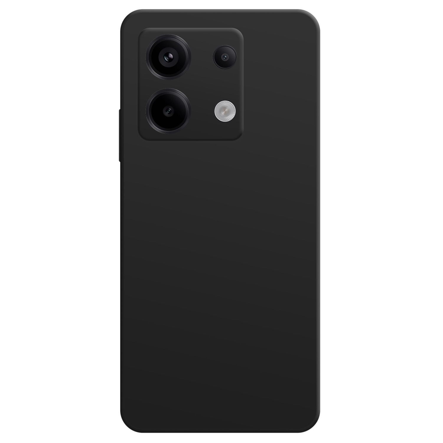 Un smartphone noir avec triple caméra, isolé sur fond blanc.