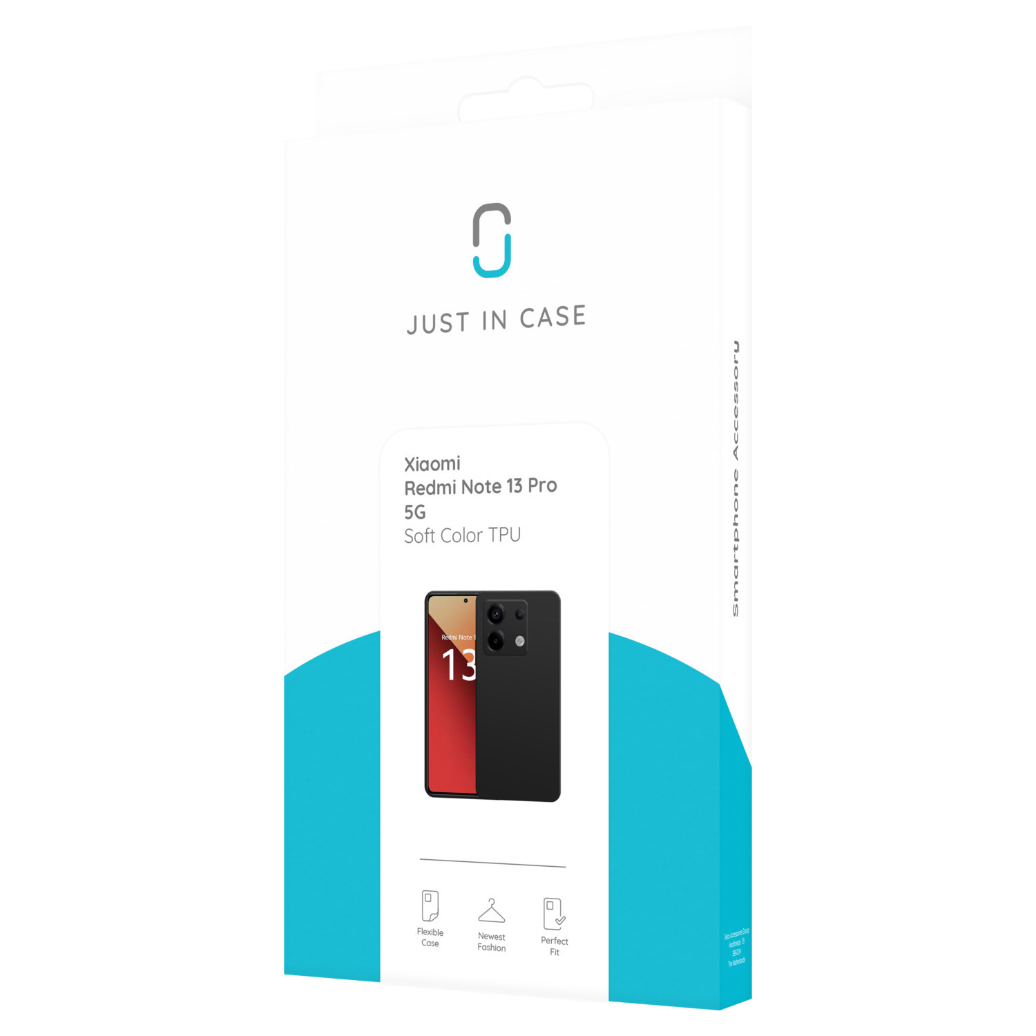 Emballage de coque de téléphone. Blanc avec image du produit et texte pour Xiaomi Redmi Note 13 Pro 5G.