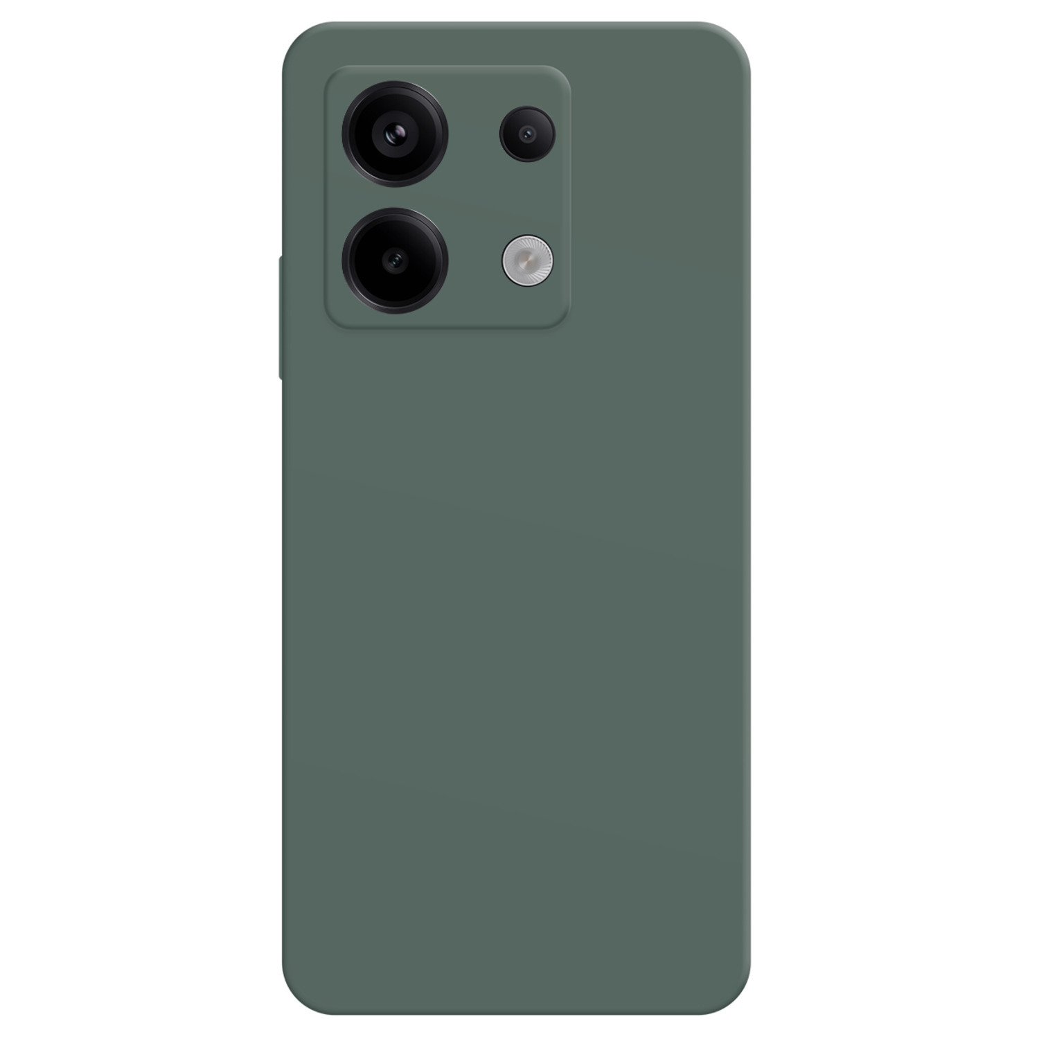 Une coque de téléphone verte avec des découpes pour la caméra, design épuré et simple.