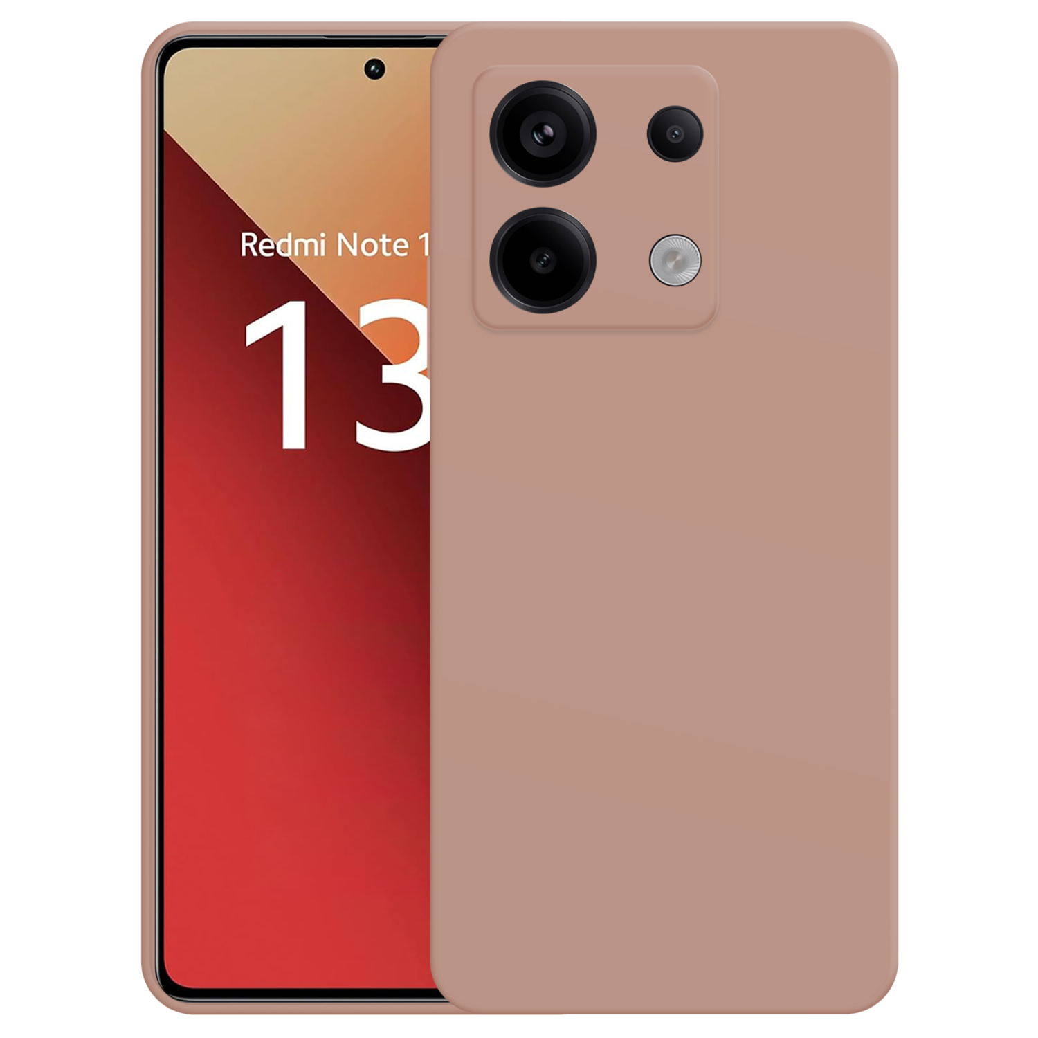 Téléphone rose Redmi Note 13 avec caméra, sur fond noir.