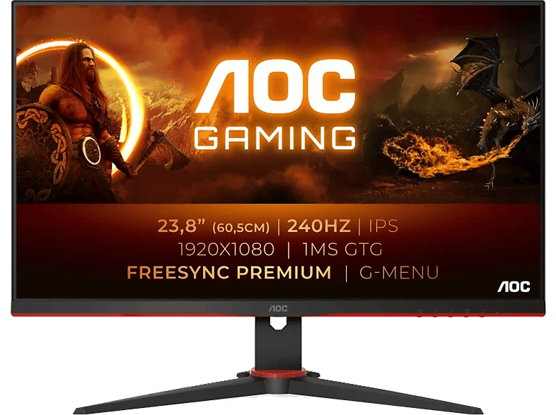 REACONDICIONADO Seminuevo Muy bueno Monitor - AOC 24G2ZE/BK, 24 ", Full-HD, 0.5 ms, 240 Hz, Plano, FreeSync Premium, Negro, Rojo