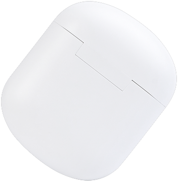Egy fehér vezeték nélküli router felülnézetből, négyzet alakú és kivágással.
