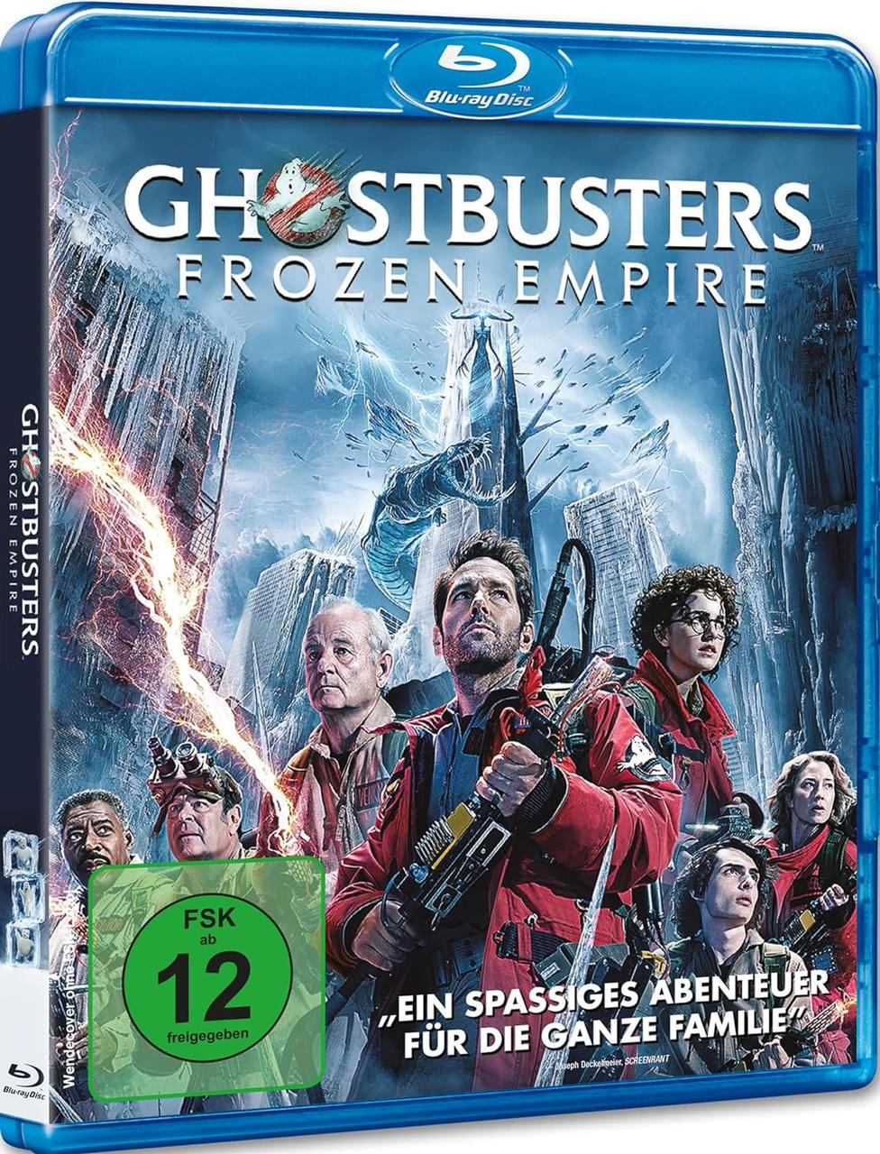 Blu-ray-Hülle von Ghostbusters: Frozen Empire, mit Filmbild und Text.