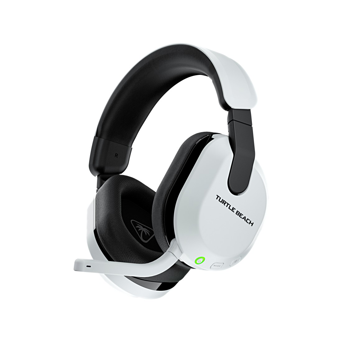 Ein weißes Gaming-Headset mit schwarzen Akzenten, Mikrofon und dem Turtle Beach-Logo.
