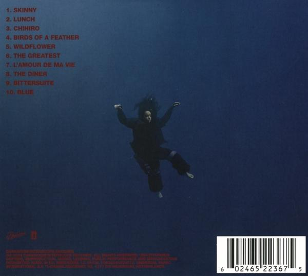 CD-Cover mit einer Frau im Wasser. Songtitel sind rot. Ein Barcode und Logo sind unten rechts.