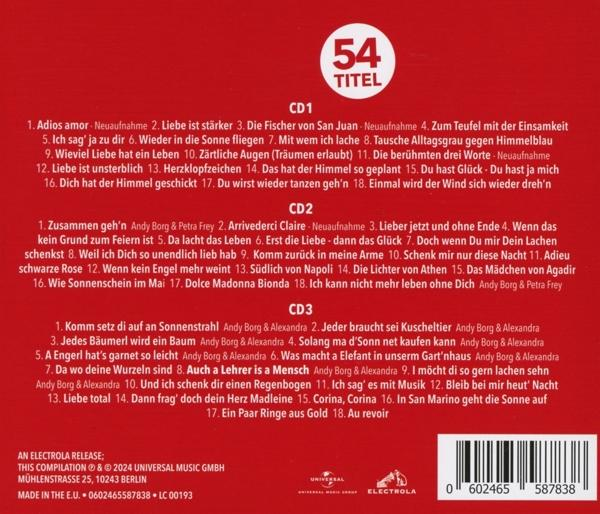 CD-Cover mit Text und Bildern von Songtiteln. Es hat einen roten Hintergrund.