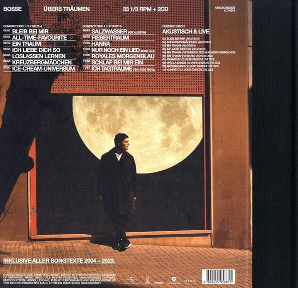 Albumcover mit einem stehenden Mann, mit Vollmond und Text.