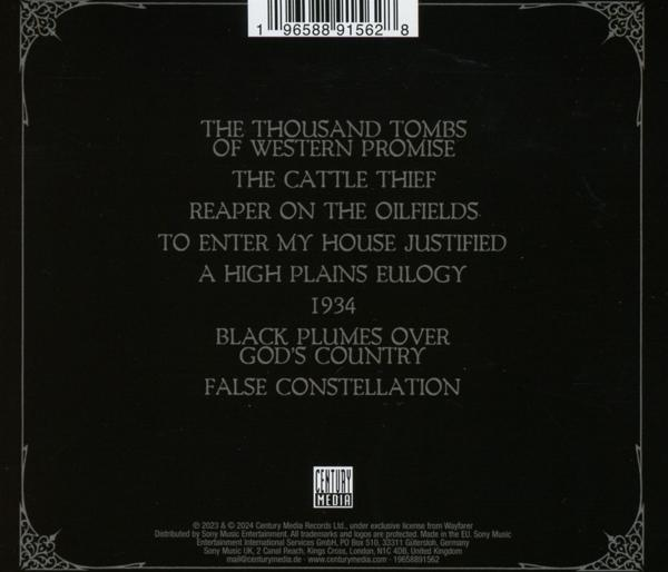 Albumcover mit Songtiteln in weißer Schrift auf schwarzem Hintergrund. Enthält den Namen des Künstlers und des Albums.