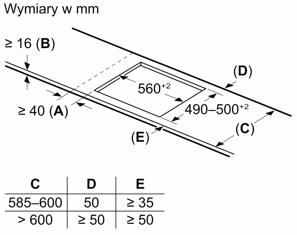 Diagram przedstawiający wymiary w milimetrach. Prostokątny kształt z wymiarami.