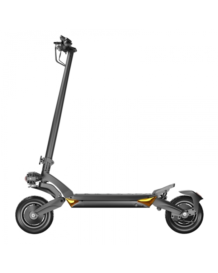 Czarno-szara hulajnoga elektryczna na białym tle.