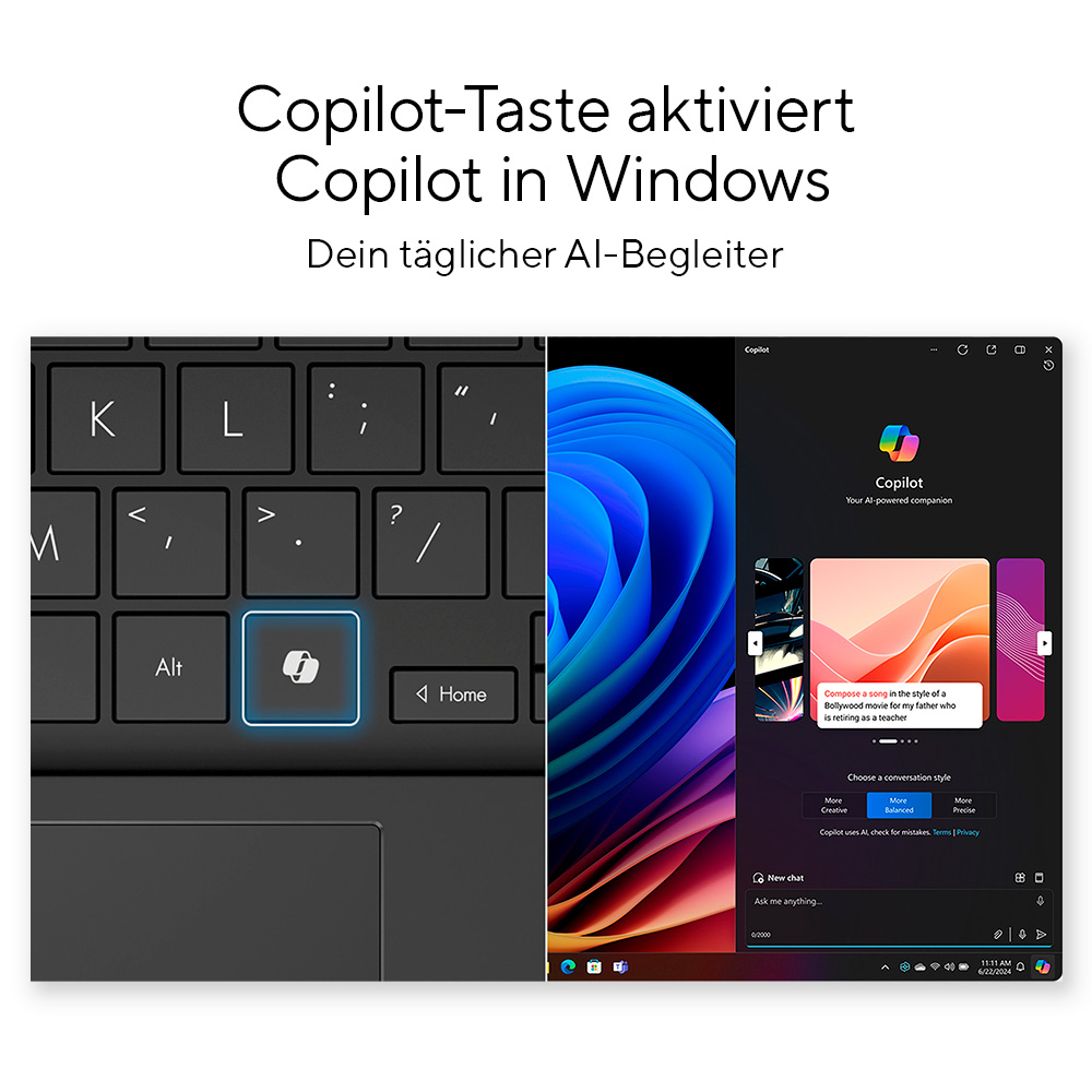 Grauer Laptop, Draufsicht, mit Lenovo-Logo oben links und schwarzem Hintergrund.