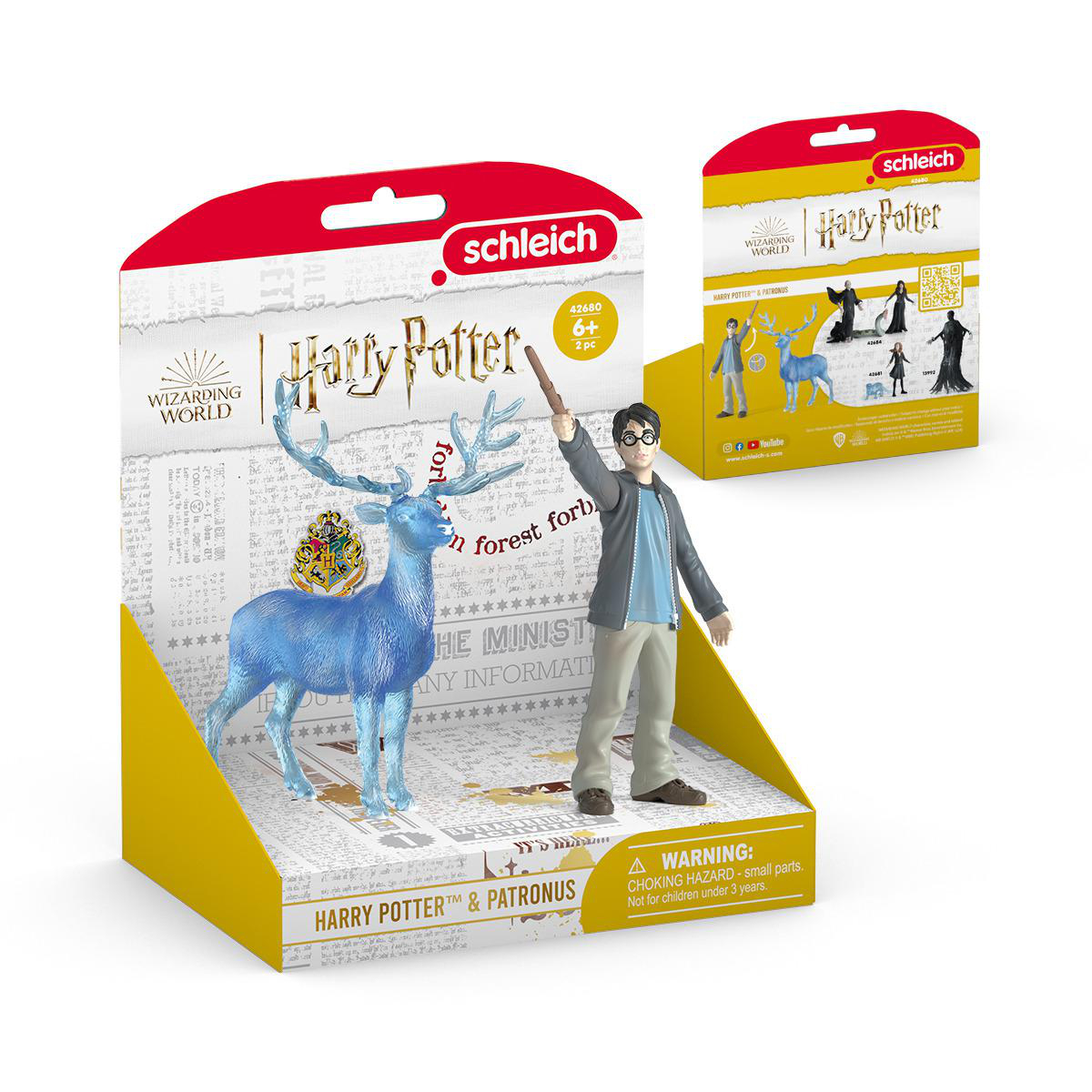 Harry Potter Spielzeugset mit einem Patronus-Hirsch. Figuren auf einer Displaybox.