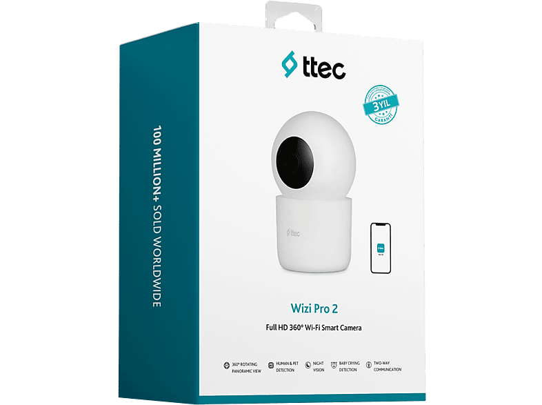 TTEC Wizi Pro 2 Full HD 360° Tak Çalıştır Wi-Fi Akıllı Kamera_2