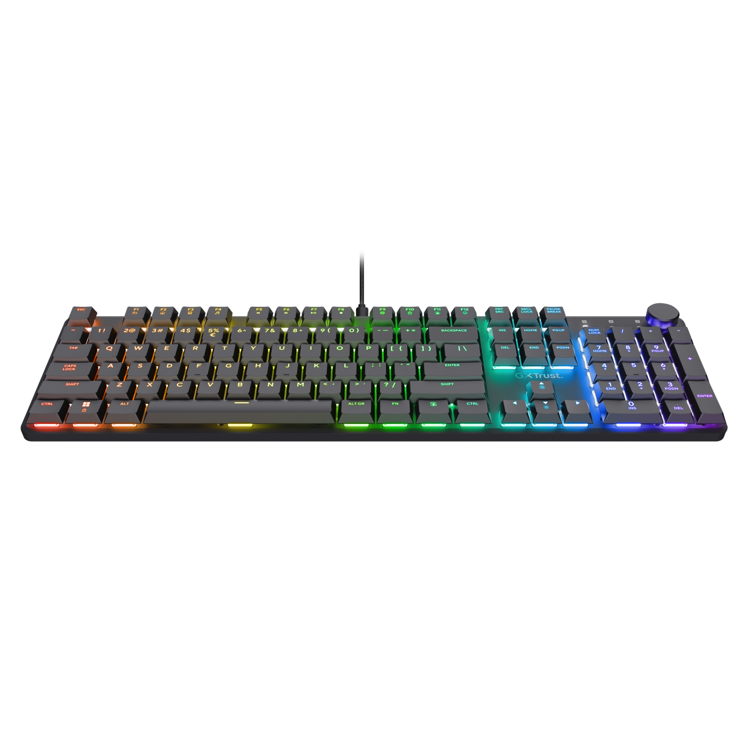 RGB backlit keyboard with black keys and a numeric keypad.