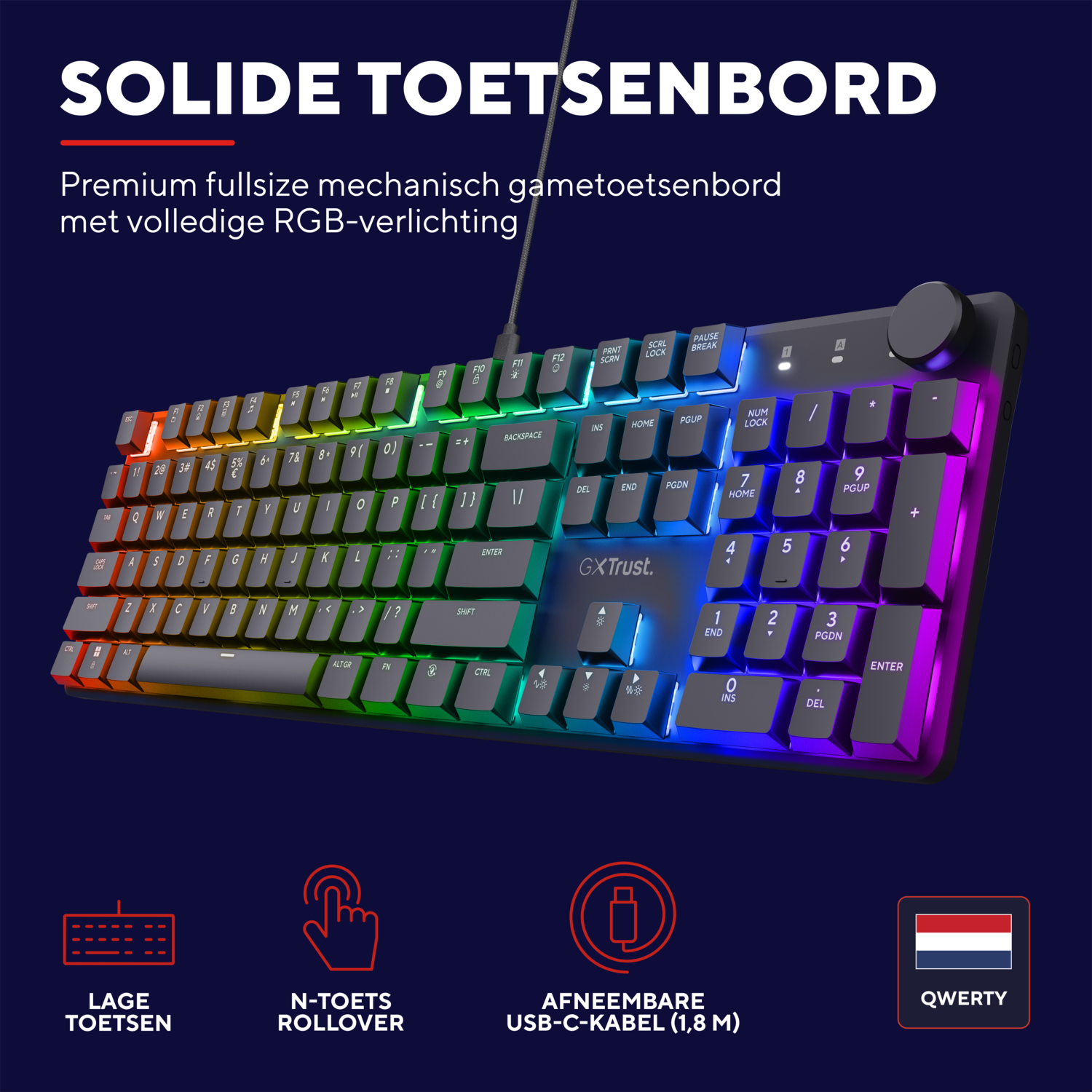 RGB keyboard with QWERTY keys, and white background.