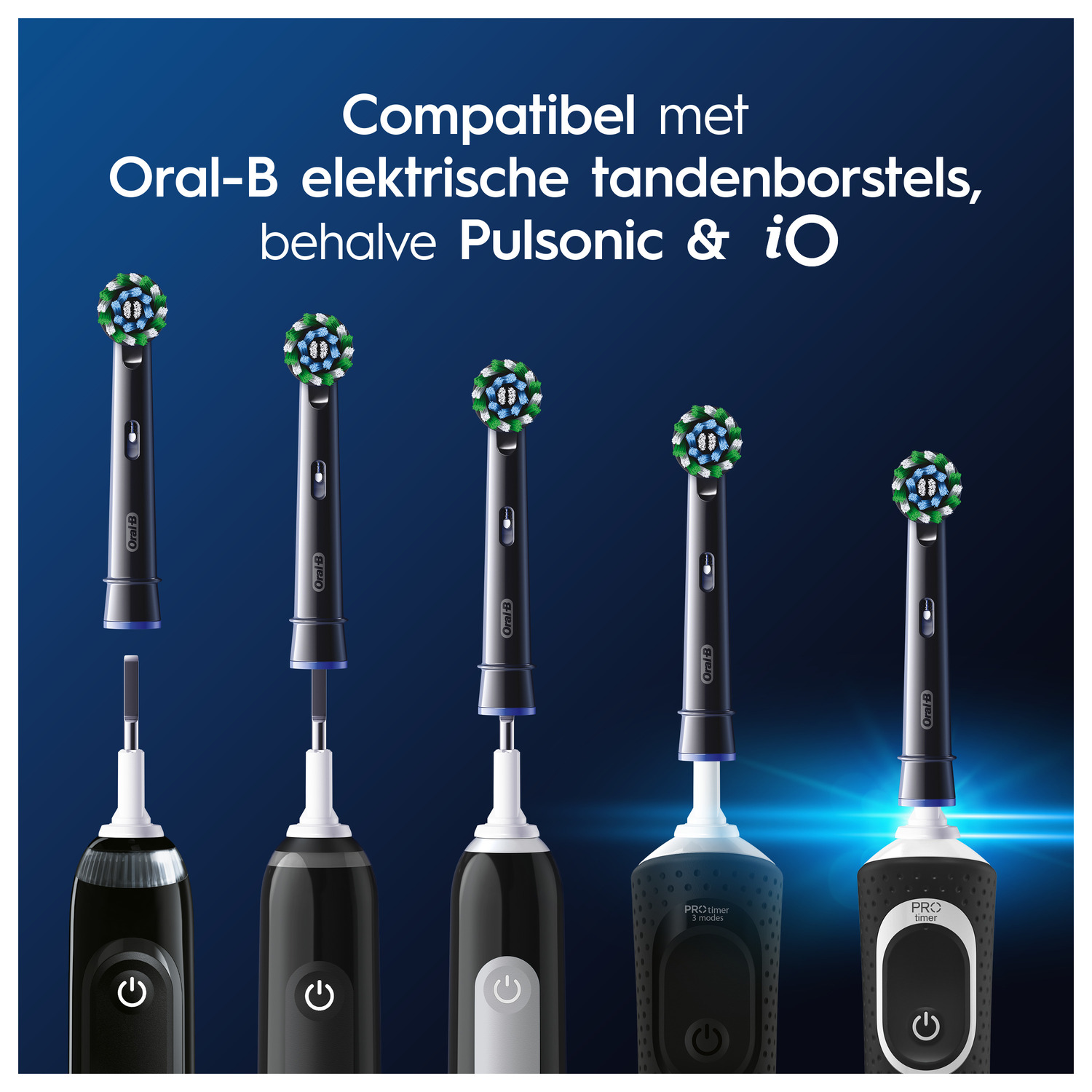 Oral-B toothbrush heads. Different types and colors.